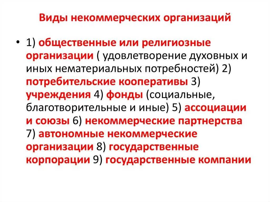 Виды некоммерческих предприятий. Видынекомерческих организаций. Виды организаций типа НКО