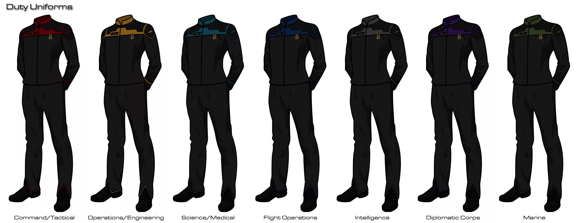 Форма будущих звезд. Star Trek Starfleet uniform. Униформа референсы. Рабочая униформа референс. Военная форма будущего.