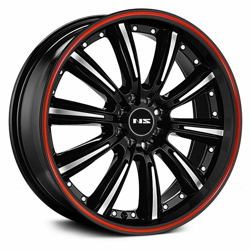 Mugen RNR Wheels (Black/Red Stripe). Black machined face