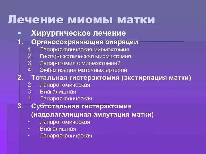 Лечение миомы матки без операции после. Хирургические методы лечения миомы матки. подходы к лечению миомы матки. методы хирургического лечения при миоме матки.