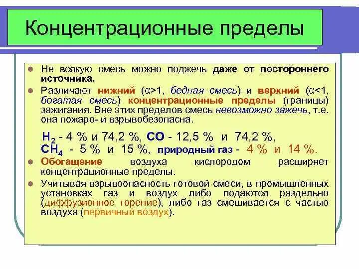 Концентрационные пределы. Нижний и верхний концентрационный предел. Нижний концентрационный предел. Концентрационные пределы воспламенения.