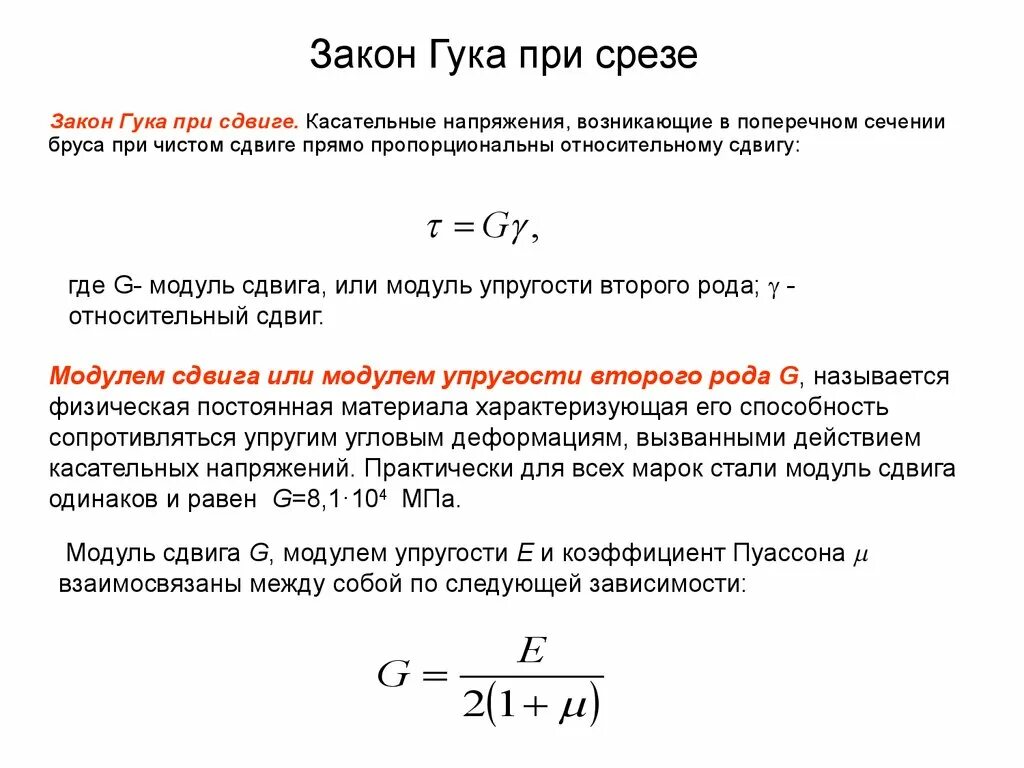 Закон сопромата. Чистый сдвиг. Закон Гука при сдвиге. Модуль сдвига.. Закон Гука для деформации сдвига формула. Закон Гука при сдвиге формула. Чистый сдвиг. Закон Гука при чистом сдвиге. Модуль сдвига.