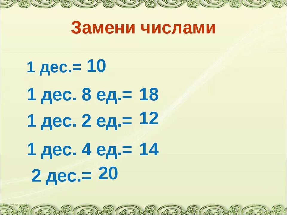 1 Дес. Десятки и единицы 1 класс. 10 Дес. Единицы десятки 1 класс математика.