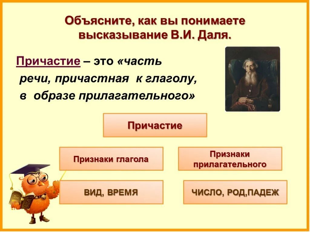 Определение выражения понимание человека. Причастие. Причастие как часть речи. Часть речи причастная к глаголу в образе. Причастие презентация.