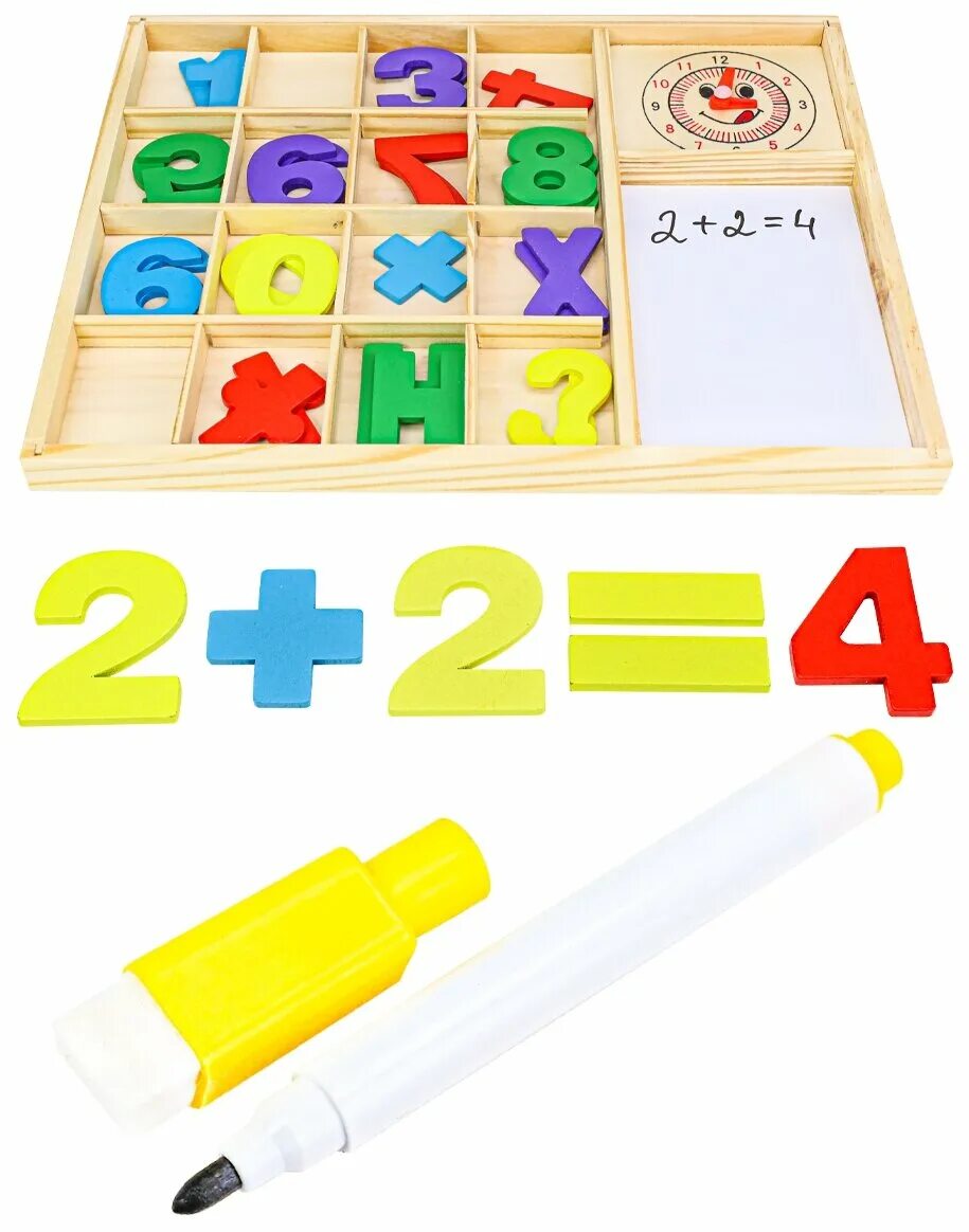 Деревянная игрушка набор для счета с маркером. Учимся считать игрушки. Набор для счета учусь считать.