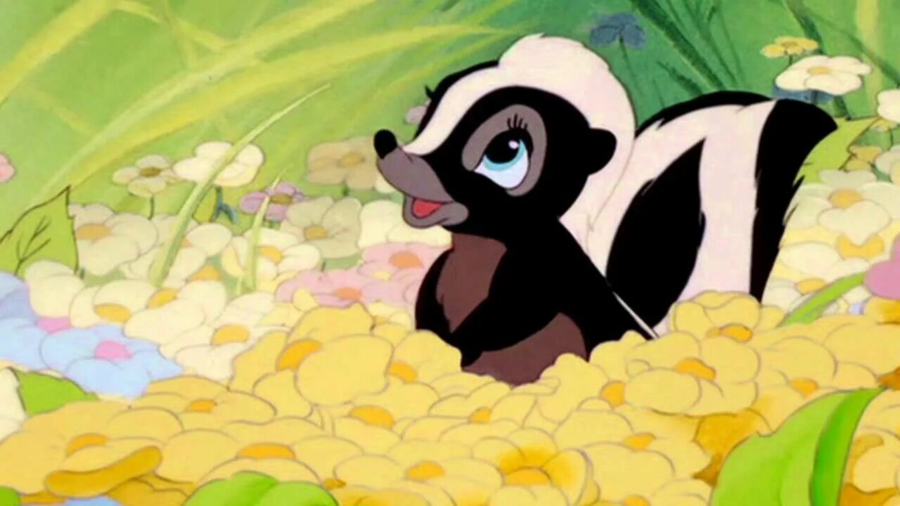 Какой скунс дружит с бэмби. Скунс мультик дисней. Бэмби 2 скунс. Скунс из бэмби. Бэмби любовь скунсы.