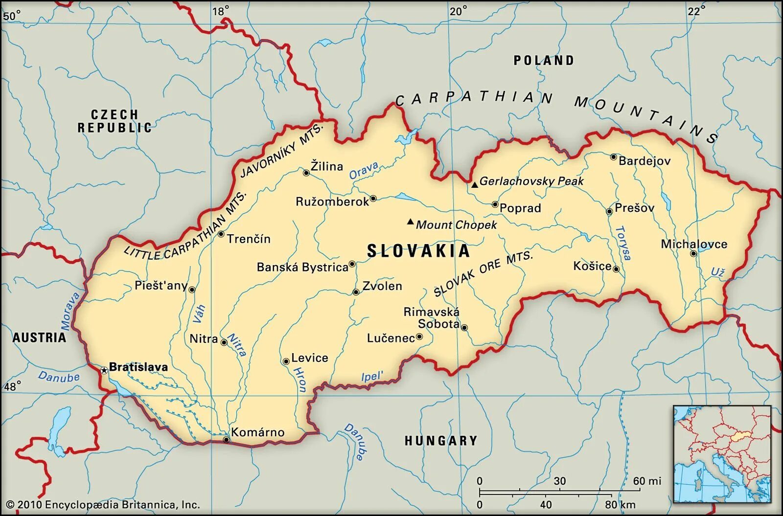 Карта Словакии на русском языке с городами. Словакия на политической карте Европы. Подробная карта Словакии. Словакия границы на карте.