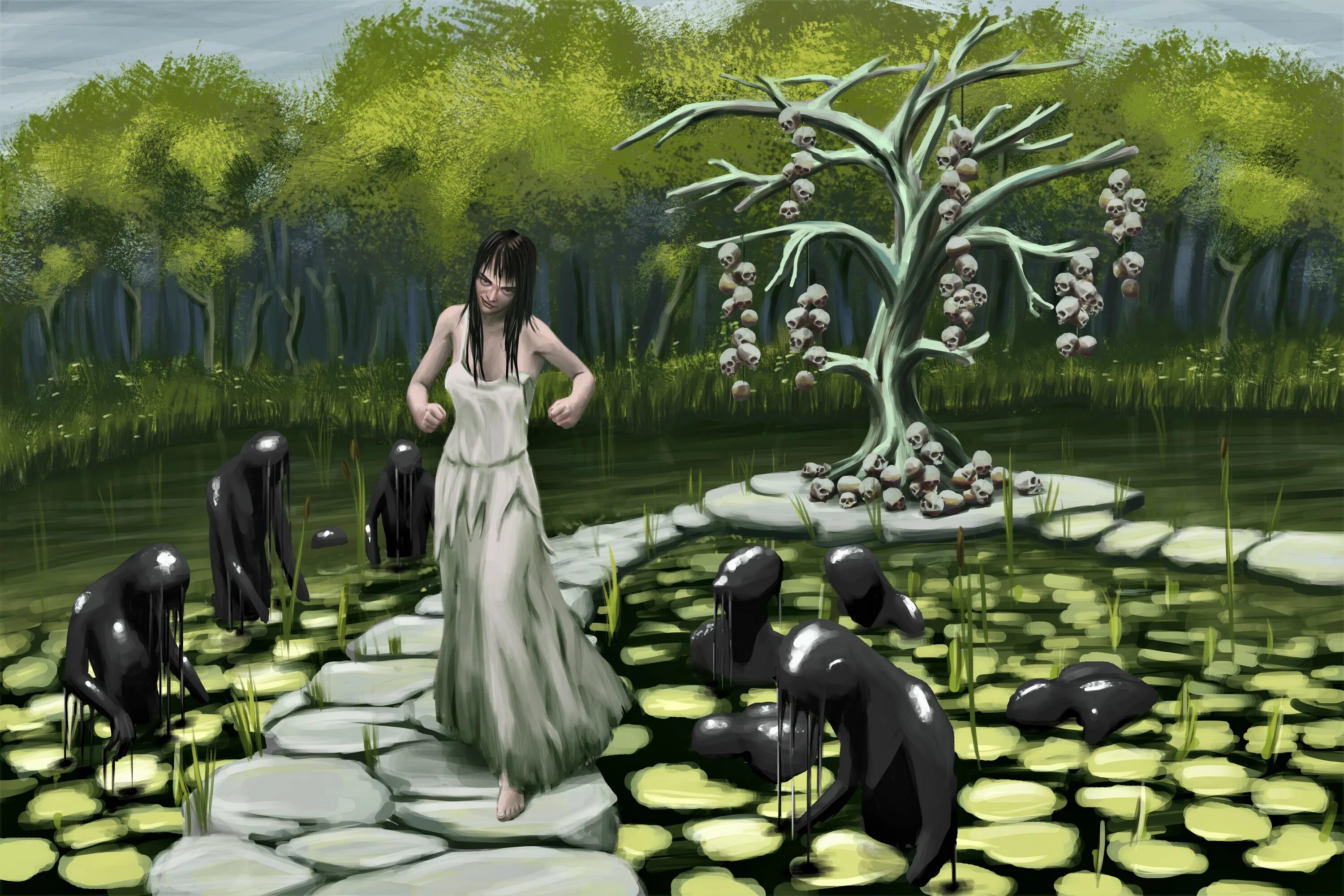 Ведьма на болоте. Девушка в болоте арт.