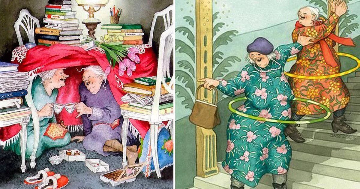 З ночевать нен глядный пр бабушка. Веселые старушки иллюстрации. Веселые бабушки. Три Веселые старушки.