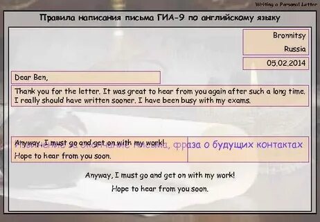 Личное письмо на английском 9 класс