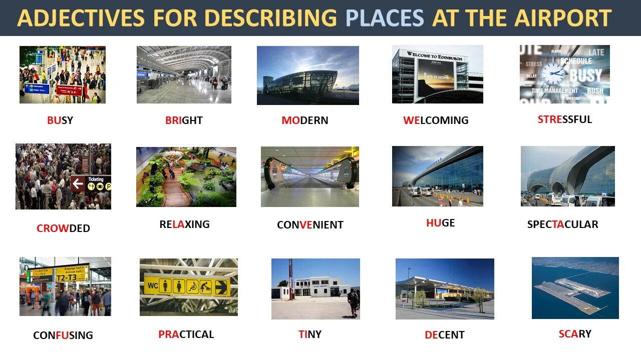 Describing places. Adjectives to describe places. Тема аэропорт на английском. Describing places Vocabulary. Replace adjective