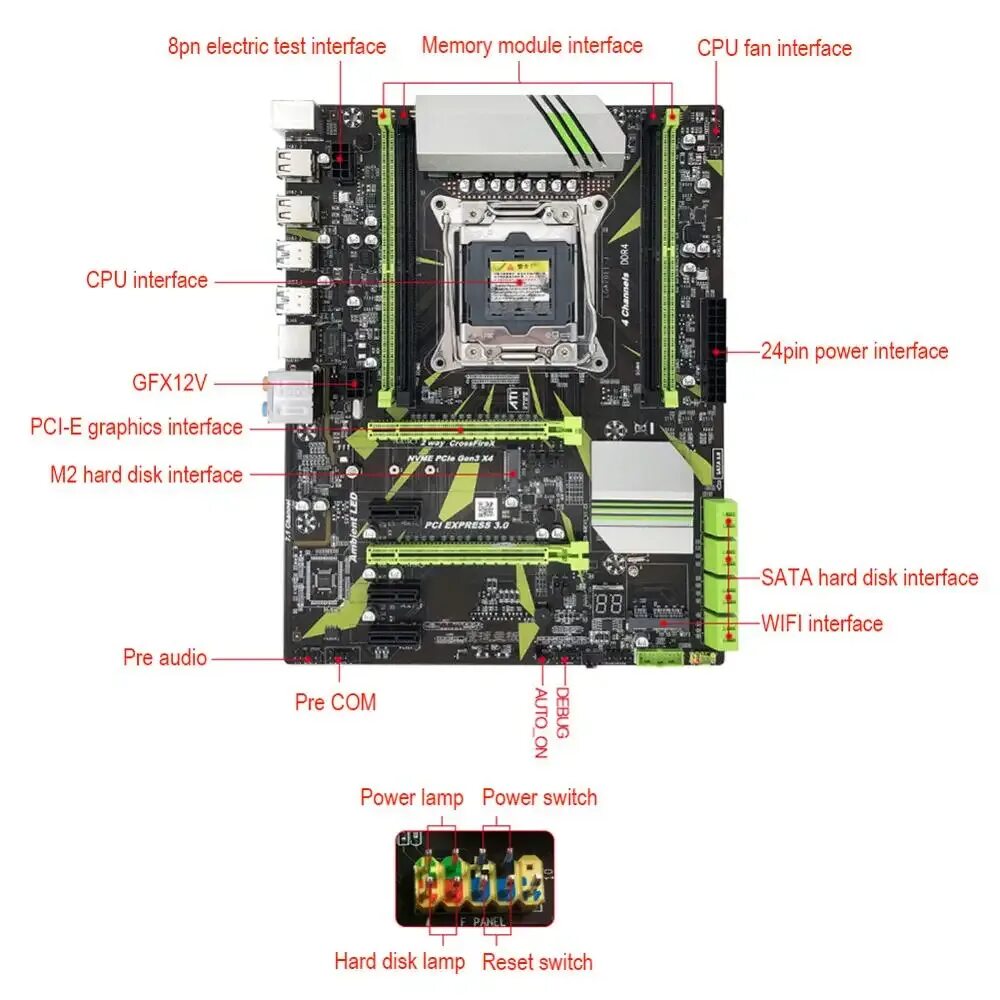 Atermiter x79 подключение передней панели Машинист X79 Turbo материнская плата LGA2011 ATX USB3.0 SATA3 PCI E NVME M.2 SSD