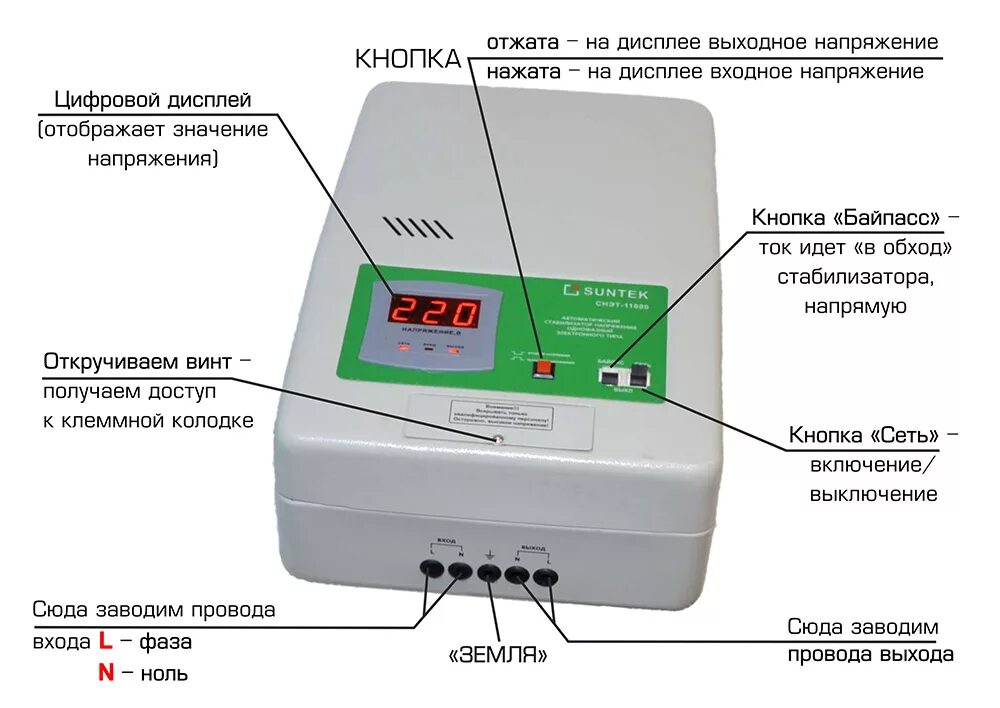 Стабилизаторы фирмы какие лучше. Стабилизатор напряжения 220в для контроллера. Стабилизатор для сети 220 вольт. Подключение стабилизатор напряжения 220в однофазный. Схема подключения стабилизатора напряжения suntek 11000.