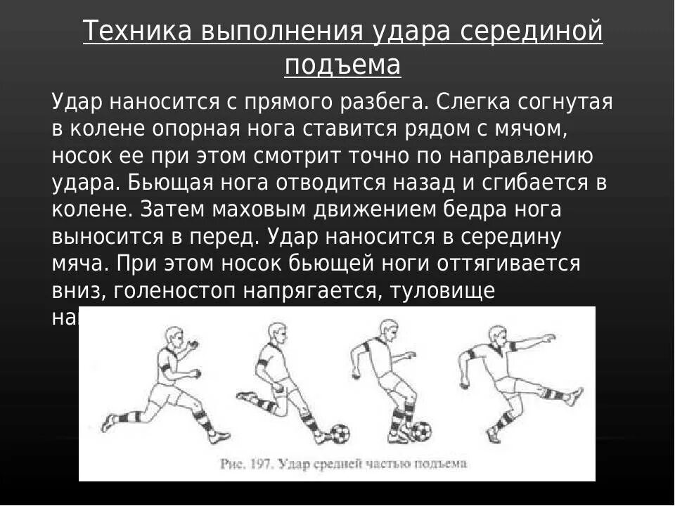 Сколько ударов в футболе. Техника удара по мячу. Техника удара по мячу внутренней стороной стопы. Удар серединой подъема в футболе. Техника выполнения подъема.