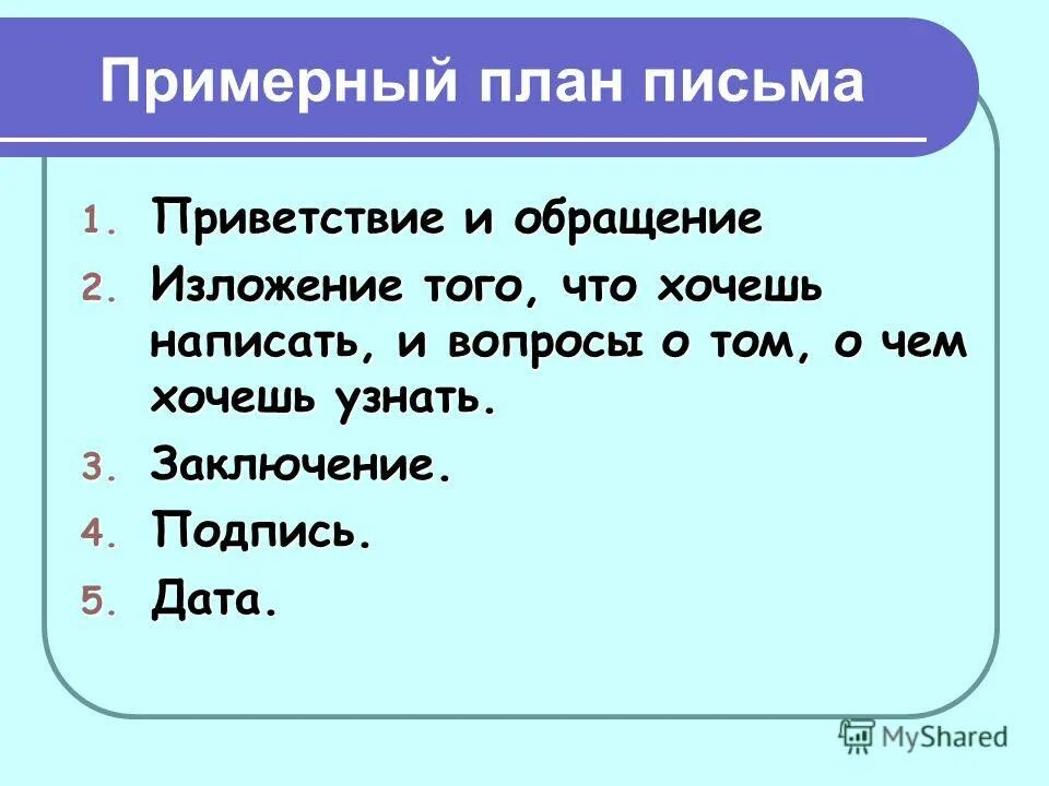 Правило 3 писем. План письма по русскому языку 3 класс. План написания письма по русскому языку. План как писать письмо. План составления письма другу.