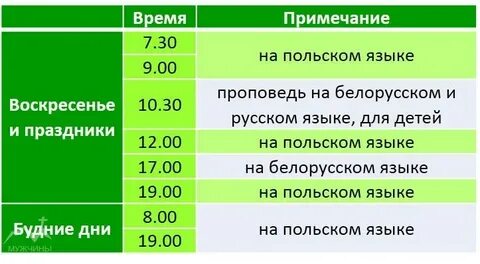 Расписание служб в костелах