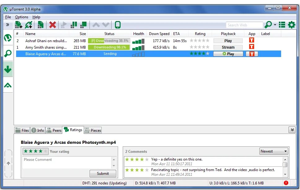 Open torrents
