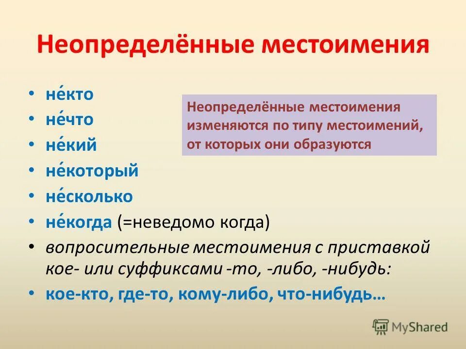 Неопределенные местоимения изменяются по родам и числам. Неопределённыеместоимение. Необределёные местоим. Неопред местоимения. Отрицательные и неопределённые местоимения.