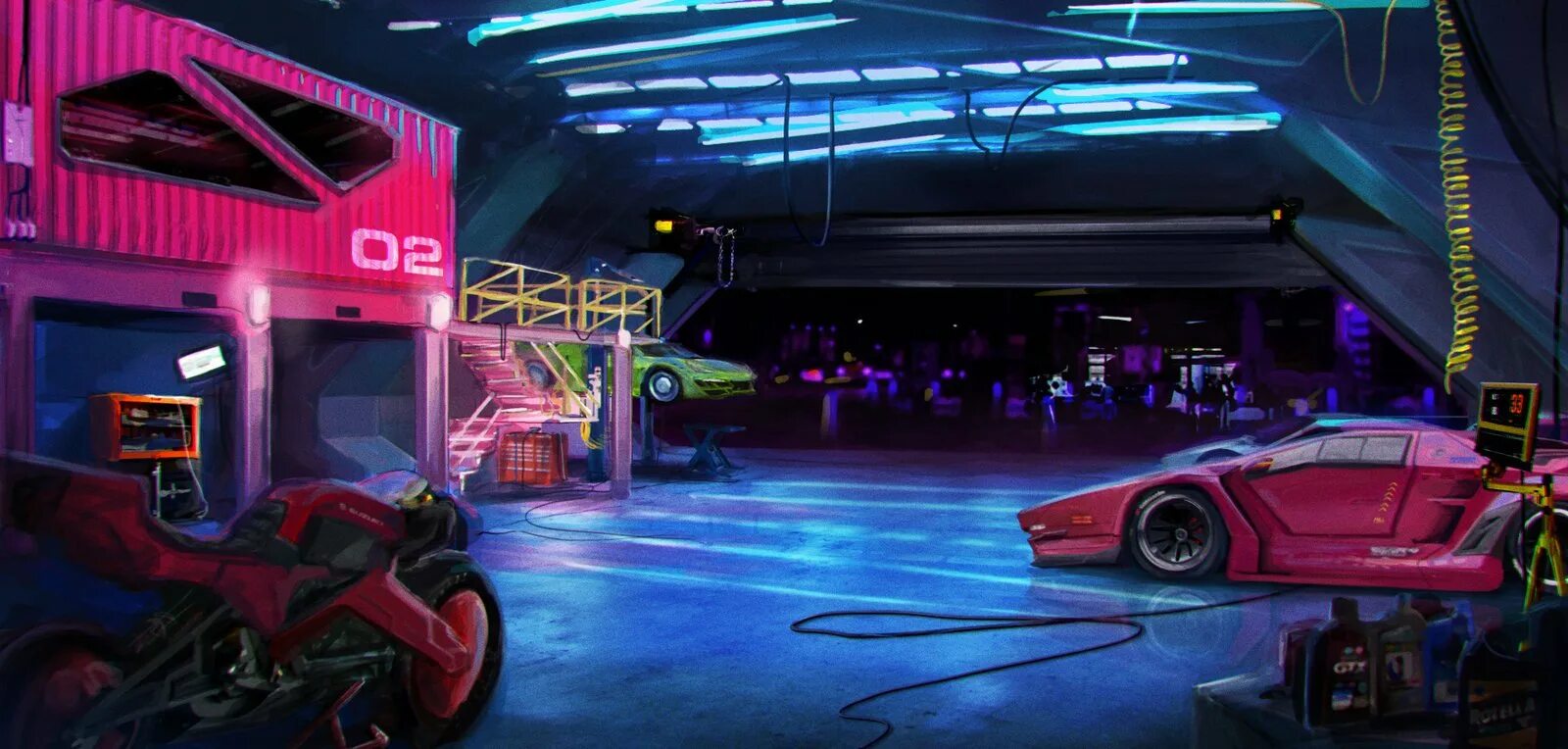 Гараж cyberpunk. Гараж неон. гараж киберпанк. неон киберпанк гараж. гараж в стиле киберпанк.