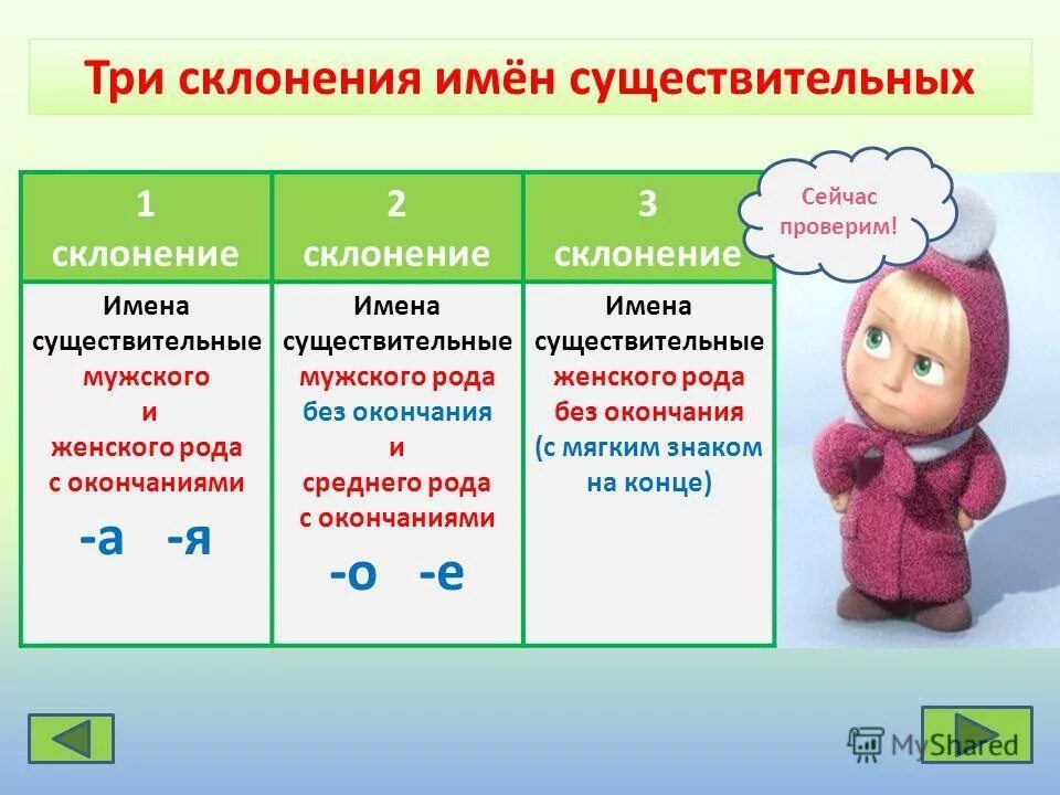 Признаки 3 склонения