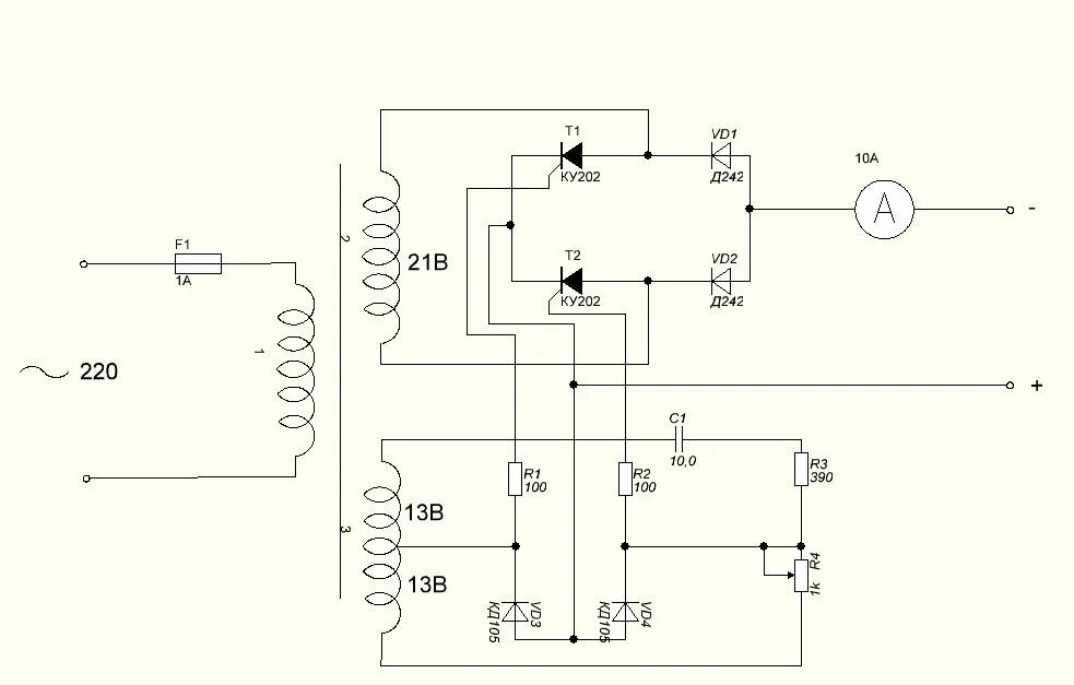Зарядное устройство на тиристорах т122-25. Схема пуско-зарядного устройства для автомобилей 12 вольт. Схема зарядного устройства для автомобиля на двух тиристорах. Схемы ЗУ для автомобильного аккумулятора на тиристорах.