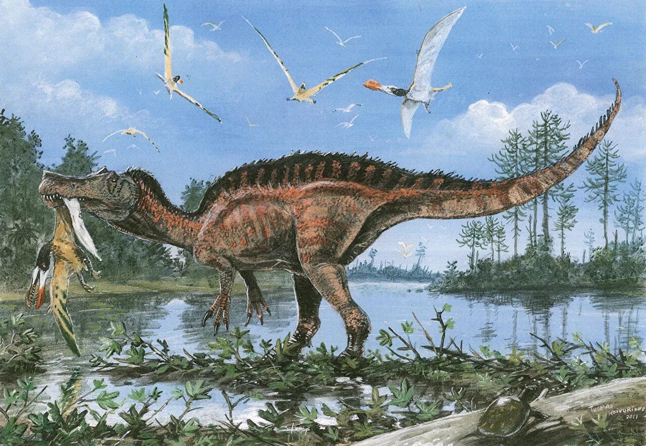 Мир древних динозавров. Юрский период мезозойской эры. Зденек Буриан Спинозавр. Джон Сиббик палеохудожник. Джон Сиббик динозавры.