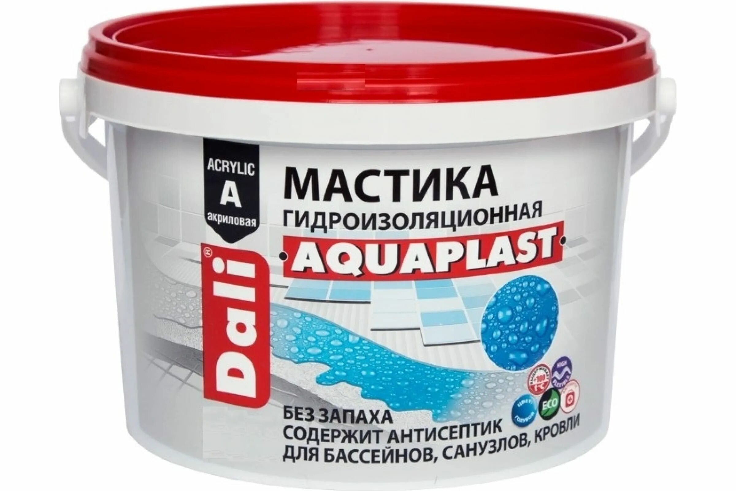 Мастика Dali Aquaplast акриловая гидроизоляционная 9л. Мастика Dali Аквапласт универсальная акриловая 5л. Мастика Dali Аквапласт 2.5л. Ванна гидроизоляция обмазочная