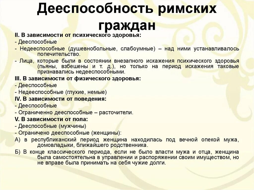 Дееспособность римских граждан. Граждане Рима дееспособности. Дееспособность в римском праве. Виды дееспособности в римском праве. Правоспособность в древнем риме