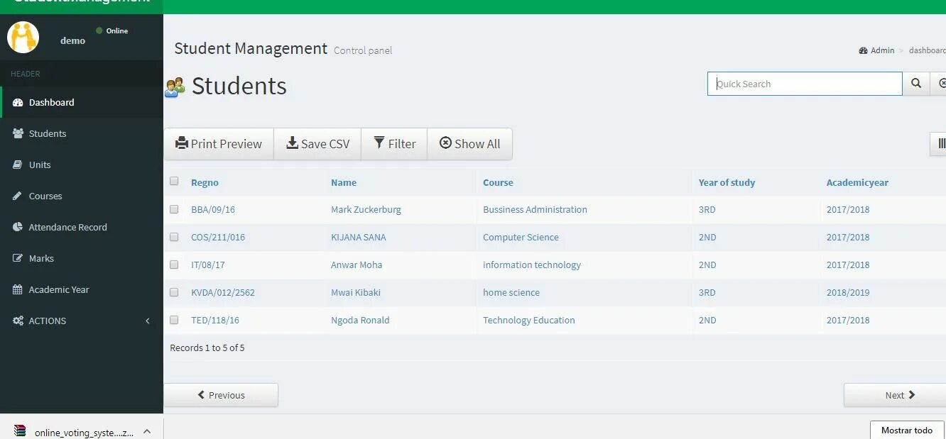 Student dashboard. Students information systems.