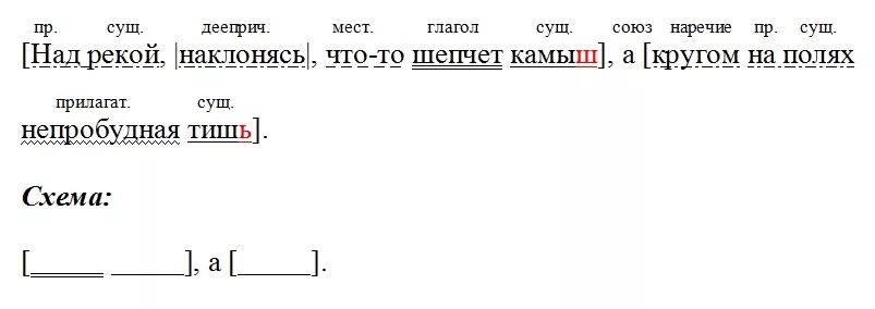 Окончание слова камышом. Над рекой наклонясь что-то шепчет камыш деепричастие. Над рекой наклонясь что-то шепчет камыш деепричастный оборот. Над рекой наклонясь что-то шепчет камыш. Камыша синтаксический разбор.