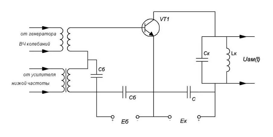 Трансформатор колебаний. Амплитудный модулятор схема. Принципиальная схема амплитудного модулятора. Схема частотного модулятора на варикапе. Генератор с амплитудной модуляцией схема.