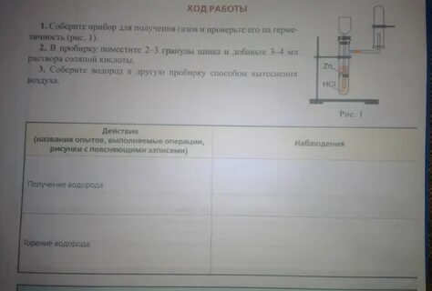 Гранула цинка и соляная кислота