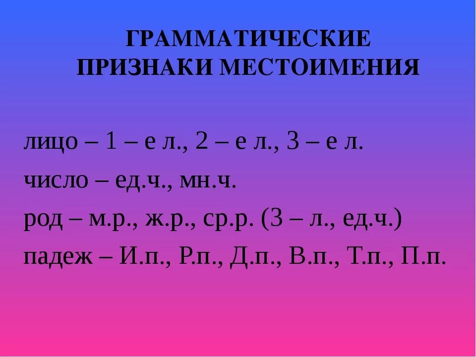 Общие грамматические признаки слова. Грамматические признаки местоимения. Местоимение грамматические п. Таблица грамматических признаков местоимений. Грамматические признаки местоимения 4 класс.