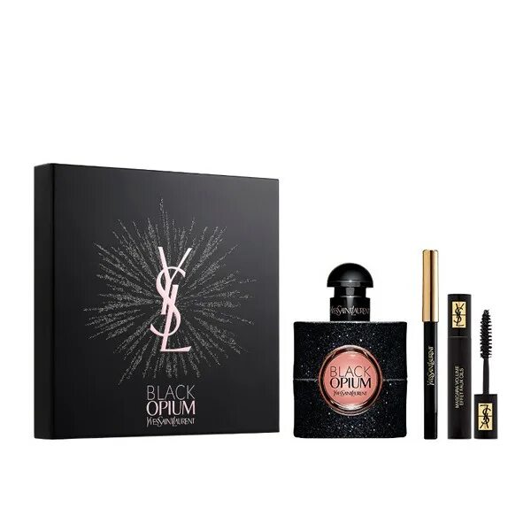 Ив сен лоран черный. Набор Black Opium. YSL Black Opium с тушью. Set Black Opium. YSL набор Black Opium.