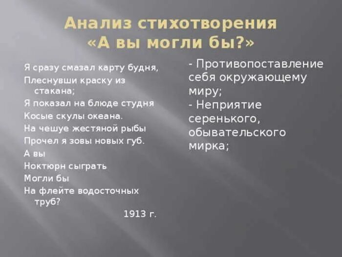 Основная мысль стихотворения прощание маяковского. А вы могли бы Маяковский анализ. А вы могли бы Маяковский анализ стихотворения. Анализ стихотворения Маяковского а вы могли. Стих Маяковского а вы могли бы анализ.