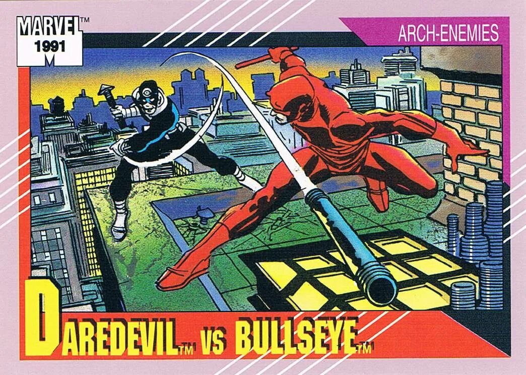 Marvel card. Marvel Daredevil vs Bullseye. Карты Марвел игральные. Сорвиголова Игральная карта. Bullseye vs Punisher.