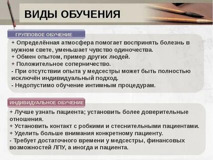 Виды обучения их особенности