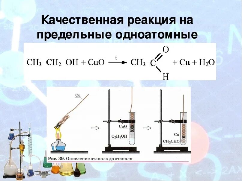 Реагенты оксида меди 2. Качественная реакция на этанол. Качественная ркакция на олновстосные чпирты.