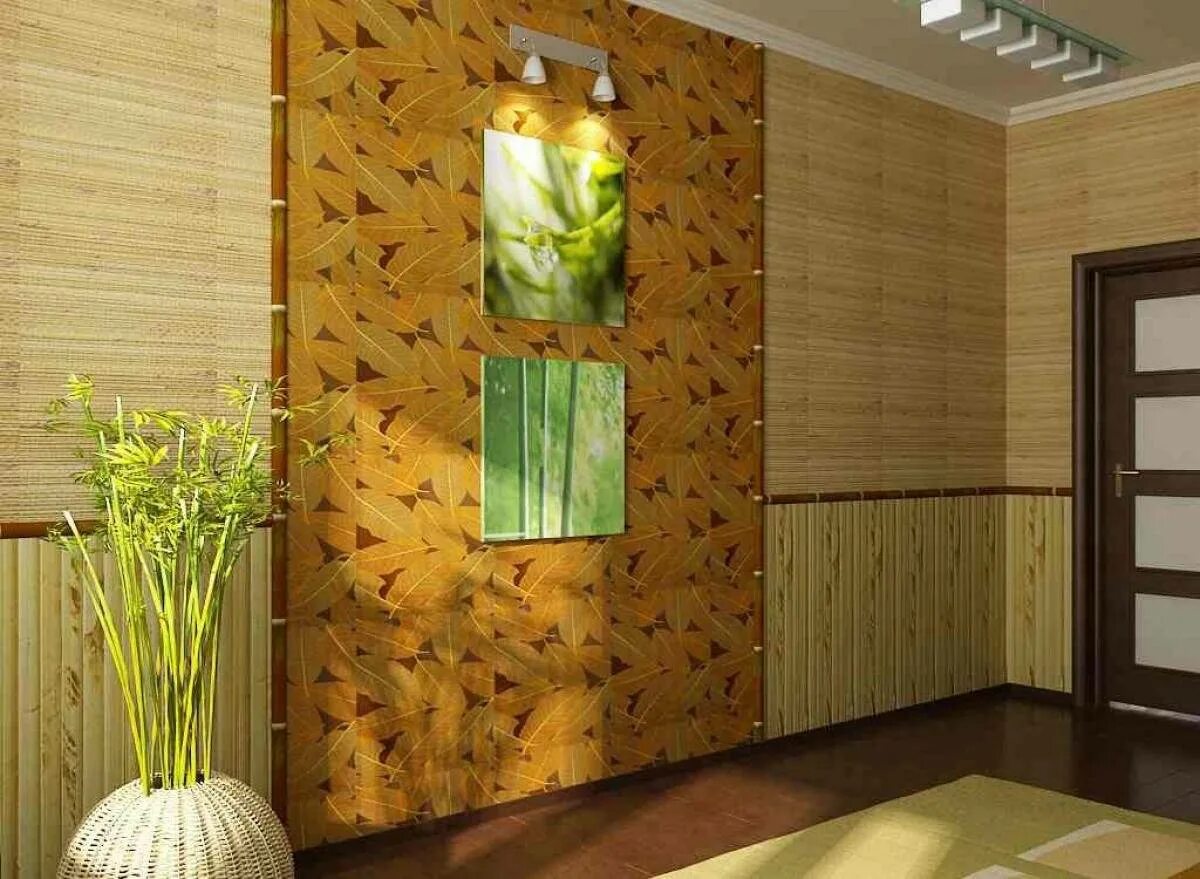 Бамбуковое полотно Cosca в интерьере. Бамбуковое полотно в Леруа Мерлен. Бамбуковые панели в интерьере. Отделка стен бамбуковым полотном.