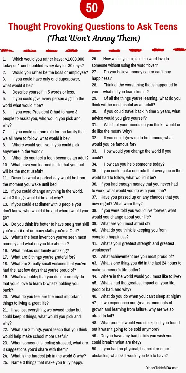 Any other questions. Thought provoking questions. Interesting questions to ask. Questions for teenagers. Funny questions for teenagers.