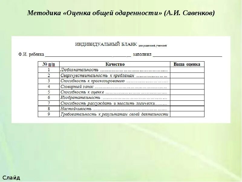 Методика оценки общей одаренности а.и Савенков. Методика карта одаренности а.и Савенков. Савенков карта одаренности. «Оценка общей одарённости а.и. Савенкова».. Методики диагностики интересов