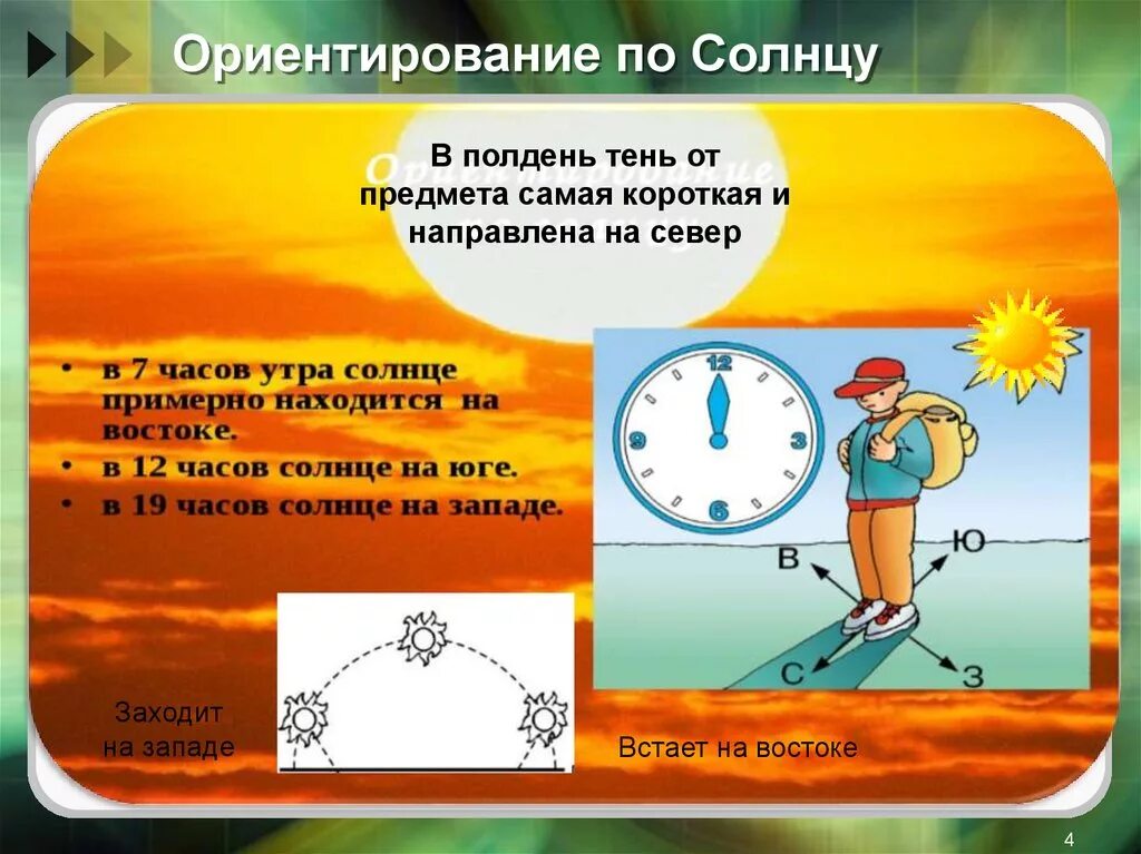 Что сегодня идет по солнцу. Ориентирование по солнцу. Спосодыориентирования по солонце. Ориентация по солнцу. Ориентация на местности по солнцу.