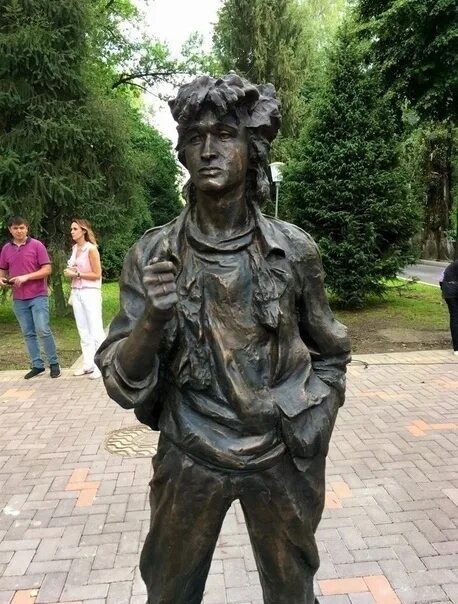 Monument to the singer Viktor Tsoi on the very street of Tulebayev, where the fi