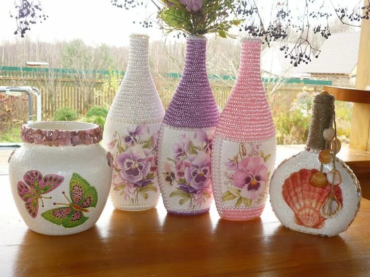 Техники декорирования изделий. Украшение вазы. Декор бутылок своими руками. Декупаж вазы. Поделки своими руками для дома.