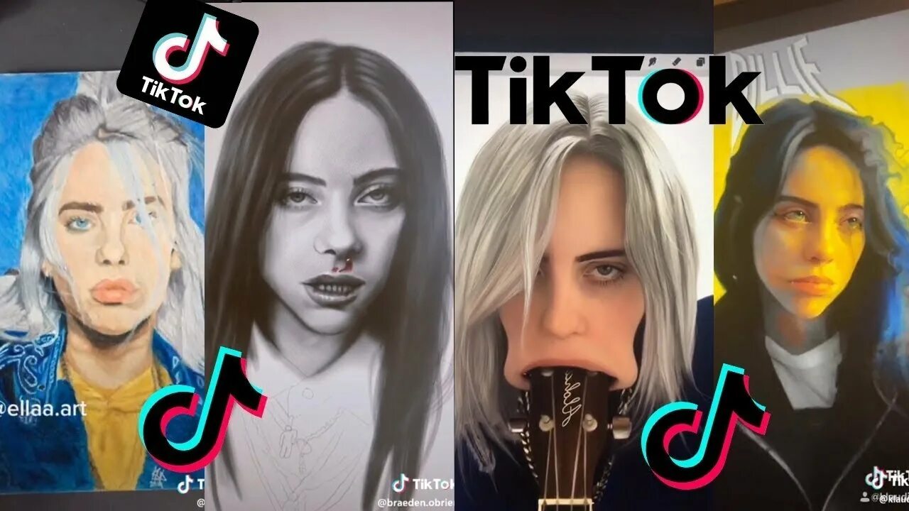 Рисунки знаменитостей тик тока. Билли айлиш тики. Billie eilish tik tok. Девушка с зелеными волосами из тик тока. Билли айлиш тики.