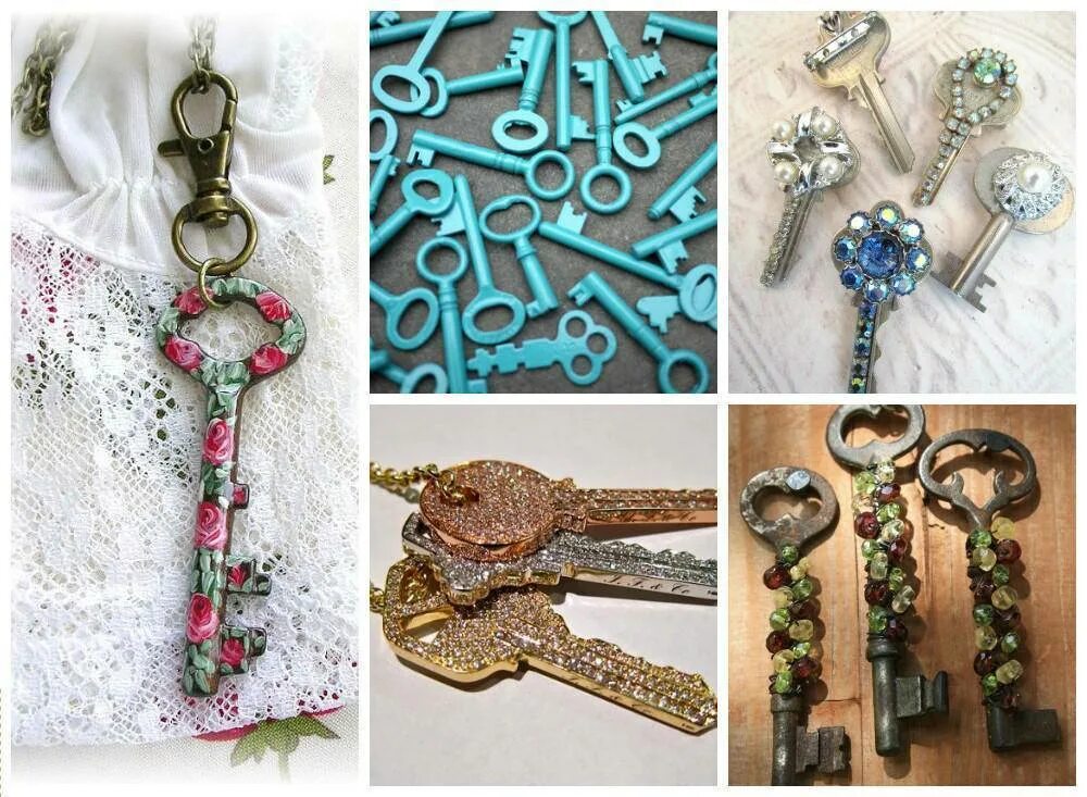 Украшенный ключ. Украшения из старых ключей. Поделки из ключей. Декор "ключи". Панно из ключей.