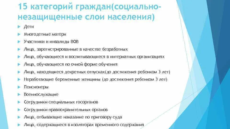 Социальные категории граждан рф. Категории граждан. Социально незащищенные слои населения. Социально-незащищенные слои населения кто это. Категории граждан относящихся к безработным.