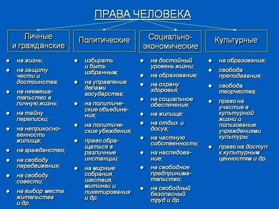 Перечень основных прав человека. Виды прав человека и гражданина. Виды личных прав человека и примеры. Гражданское общество представляет различные организации