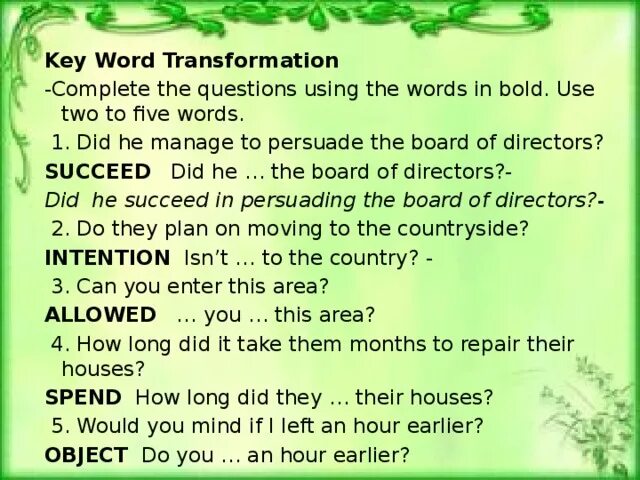 Keys to exercises. Key Word Transformation. FCE Key Word Transformation. Key Word Transformation + Key. Key Word Transformation task.