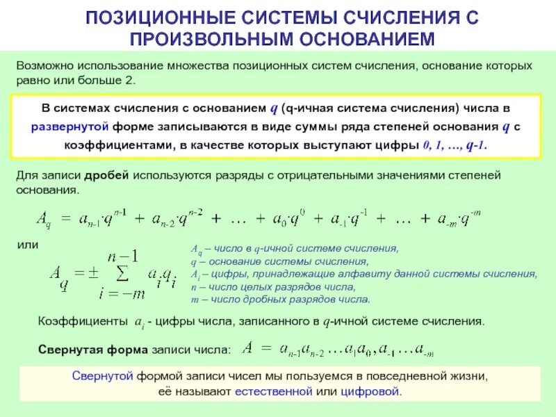 Система исчисления с основанием. Позиционные системы счисления с произвольными основаниями. запись числа в позиционной системе счисления. позиционная система. в позиционных системах счисления основание системы это.